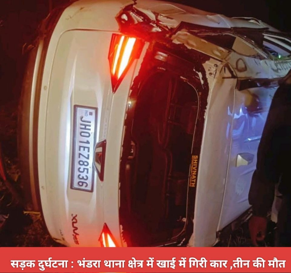 सड़क दुर्घटना : भंडरा थाना क्षेत्र में खाई में गिरी कार ,तीन की मौत